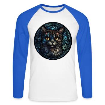 Pixie Bob Katzenrasse Aquarellglas - Unisex Baseballshirt langarm - Weiß/Royalblau - Vorne - Nik (191cm)