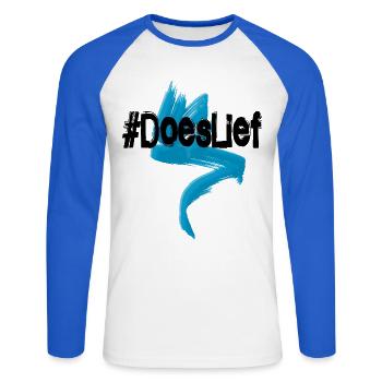 La vie - exprime-t-elle ton cœur - respecte-t-elle - T-shirt baseball manches longues Homme - blanc/bleu royal - Devant - Nik (191cm)