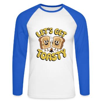Lass uns warm werden - Unisex Baseballshirt langarm - Weiß/Royalblau - Vorne - Nik (191cm)