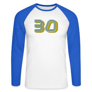 30 - T-shirt baseball manches longues Homme - blanc/bleu royal - Devant - Nik (191cm)