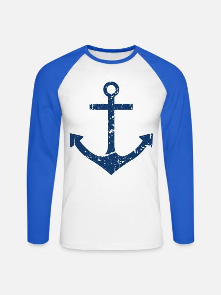 Ancre - T-shirt baseball manches longues Homme - blanc/bleu royal