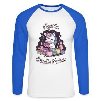 Fabricant de bougies mystiques. - T-shirt baseball manches longues Homme - blanc/bleu royal - Devant - Nik (191cm)