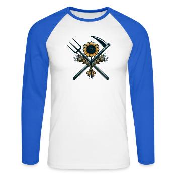 Agriculture Logo - Unisex Long Sleeve Baseball T-Shirt - white/royal blue - Front - Nik (191cm)