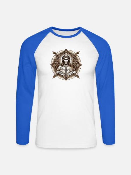 Jesus Christ Antiq Logo - Unisex Long Sleeve Baseball T-Shirt - white/royal blue