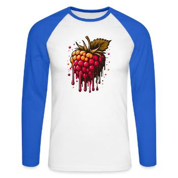 Zweifarbige tropfende Himbeere - Unisex Baseballshirt langarm - Weiß/Royalblau - Vorne - Nik (191cm)
