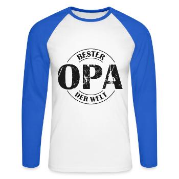 Bester Opa der Welt - Unisex Baseballshirt langarm - Weiß/Royalblau - Vorne - Nik (191cm)