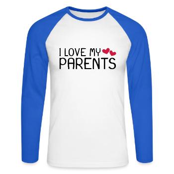 Ich liebe meine Eltern - Unisex Baseballshirt langarm - Weiß/Royalblau - Vorne - Nik (191cm)