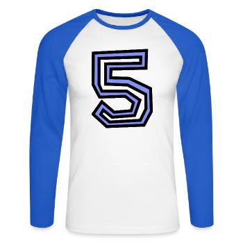 5. 5 JAHRE - Unisex Baseballshirt langarm - Weiß/Royalblau - Vorne - Nik (191cm)