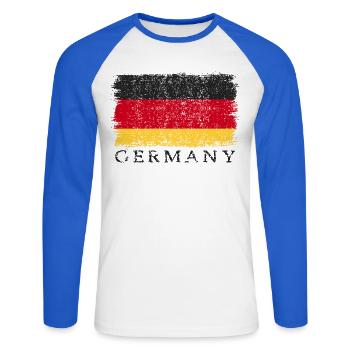 Deutschland Deutsche Flagge Deutschlandflagge - Unisex Baseballshirt langarm - Weiß/Royalblau - Vorne - Nik (191cm)