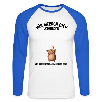 Wir werden dich Vermissen beste Team Abschied - Unisex Baseballshirt langarm - Weiß/Royalblau - Vorne - Nik (191cm)