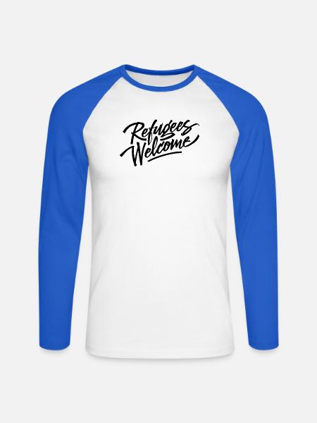 refugees welcome black - Unisex Long Sleeve Baseball T-Shirt - white/royal blue