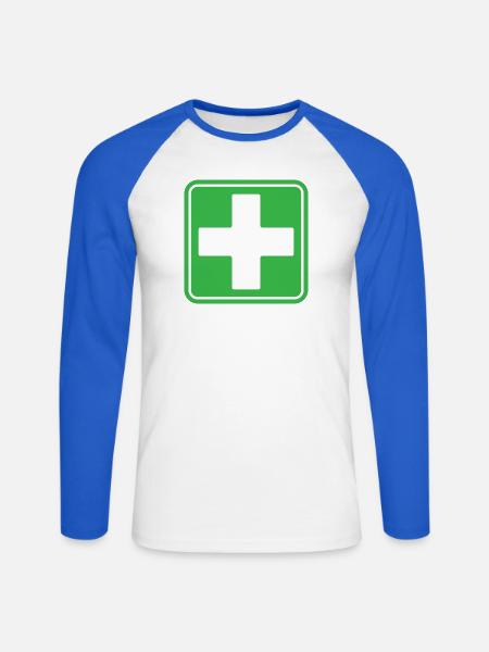 First Aid Medical Cross Safety Sign Vector Icon - Unisex Long Sleeve Baseball T-Shirt - white/royal blue