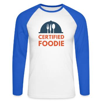 certified food lover food foodie - Unisex Long Sleeve Baseball T-Shirt - white/royal blue - Front - Nik (191cm)