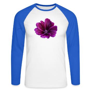 Malve violette Blüte - Unisex Baseballshirt langarm - Weiß/Royalblau - Vorne - Nik (191cm)