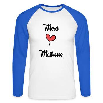 Geliebte - Unisex Baseballshirt langarm - Weiß/Royalblau - Vorne - Nik (191cm)