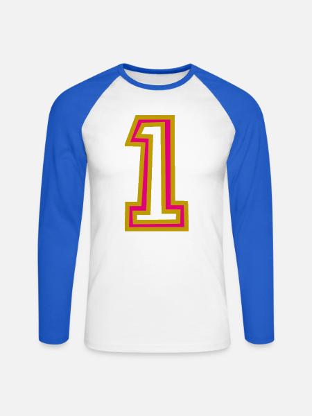 1. 1 AN - T-shirt baseball manches longues Homme - blanc/bleu royal