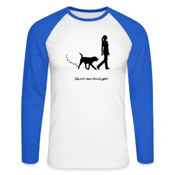 Die mit dem Hund geht - Unisex Baseballshirt langarm - Weiß/Royalblau - Vorne - Nik (191cm)