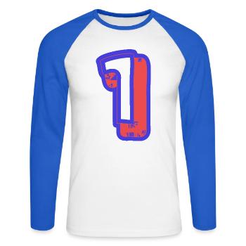 1. 1 JAHR. 1. JAHRESTAG. 1 JAHR GEBURTSTAG - Unisex Baseballshirt langarm - Weiß/Royalblau - Vorne - Nik (191cm)