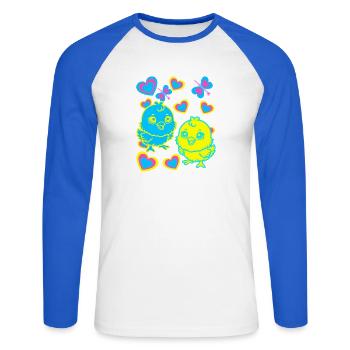 Küken Ostern Kind Kinder - Unisex Baseballshirt langarm - Weiß/Royalblau - Vorne - Nik (191cm)