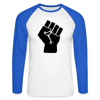 Erhobene Faust der Solidarität - Unisex Baseballshirt langarm - Weiß/Royalblau - Vorne - Nik (191cm)