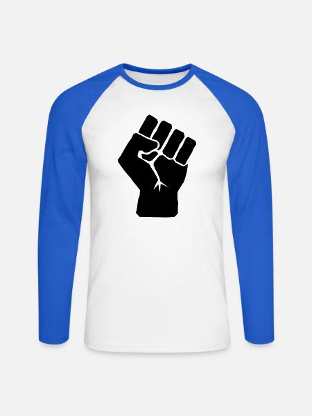 Poing levé de solidarité - T-shirt baseball manches longues Homme - blanc/bleu royal