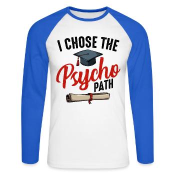 psychologue - T-shirt baseball manches longues Homme - blanc/bleu royal - Devant - Nik (191cm)