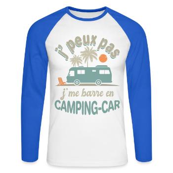 Camping-Car Je Me Barre Humour Voyage Liberté - T-shirt baseball manches longues Homme - blanc/bleu royal - Devant - Nik (191cm)