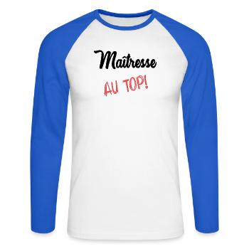 GELIEBTE - Unisex Baseballshirt langarm - Weiß/Royalblau - Vorne - Nik (191cm)