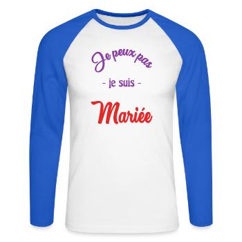 MARIEE. FUTURE MARIEE - T-shirt baseball manches longues Homme - blanc/bleu royal - Devant - Nik (191cm)