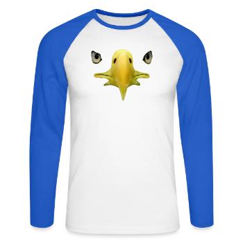 Bec, yeux d’aigle à tête blanche, fauconnerie - T-shirt baseball manches longues Homme - blanc/bleu royal - Devant - Nik (191cm)