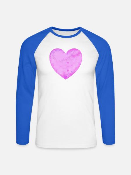 rosa Herz - Unisex Baseballshirt langarm - Weiß/Royalblau