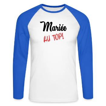 FUTURE MARIEE - T-shirt baseball manches longues Homme - blanc/bleu royal - Devant - Nik (191cm)