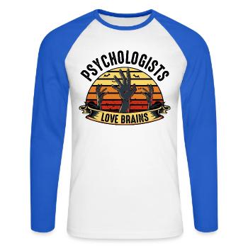 psychologue - T-shirt baseball manches longues Homme - blanc/bleu royal - Devant - Nik (191cm)