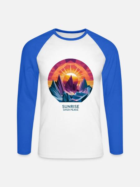 Sunrise Over Peaks - Unisex Long Sleeve Baseball T-Shirt - white/royal blue