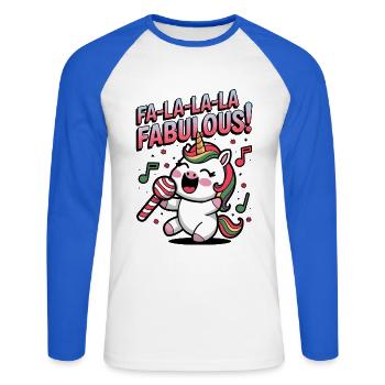 Fa-la-la-la Fabuleux ! - T-shirt baseball manches longues Homme - blanc/bleu royal - Devant - Nik (191cm)