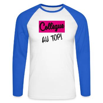 KOLLEGE - Unisex Baseballshirt langarm - Weiß/Royalblau - Vorne - Nik (191cm)
