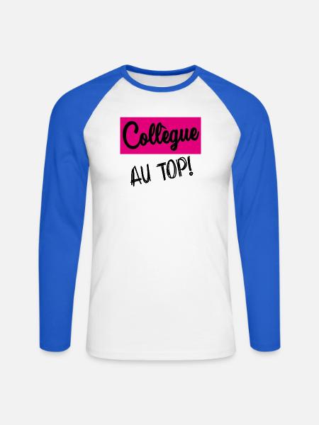 COLLEGUE - T-shirt baseball manches longues Homme - blanc/bleu royal