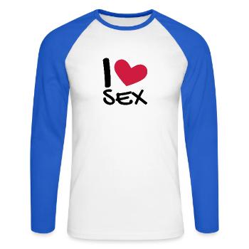 I love sex - Unisex Baseballshirt langarm - Weiß/Royalblau - Vorne - Nik (191cm)