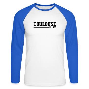 Toulouse | Frankreich - Unisex Baseballshirt langarm - Weiß/Royalblau - Vorne - Nik (191cm)