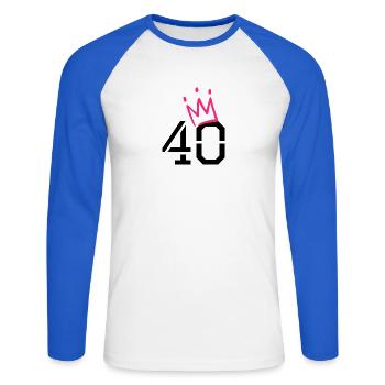 40 Krone - 40. Geburtstag - Unisex Baseballshirt langarm - Weiß/Royalblau - Vorne - Nik (191cm)