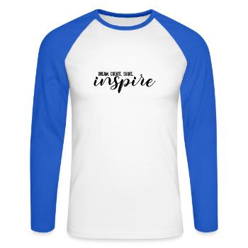 RÊVER. CRÉER. PARTAGER. inspirer - T-shirt baseball manches longues Homme - blanc/bleu royal - Devant - Nik (191cm)
