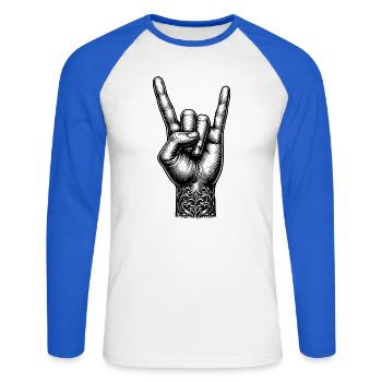 Rock on Hand avec des cornes de diable - T-shirt baseball manches longues Homme - blanc/bleu royal - Devant - Nik (191cm)