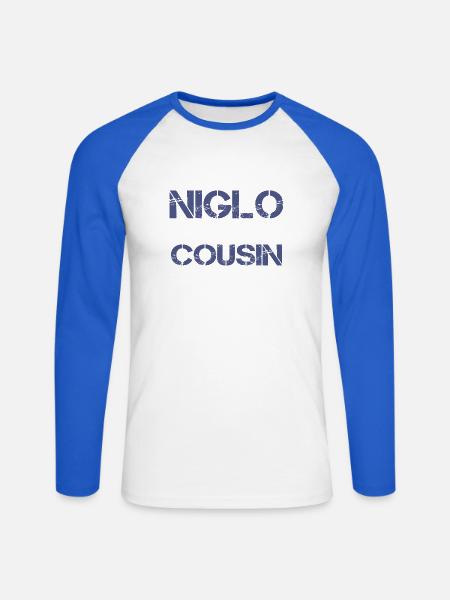Je mange du Niglo - T-shirt baseball manches longues Homme - blanc/bleu royal