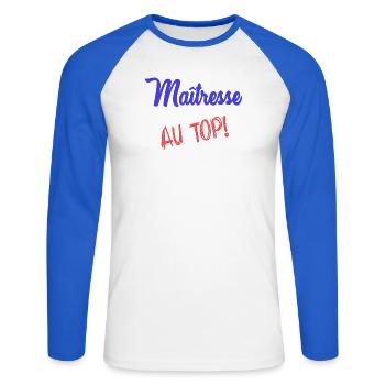 GELIEBTE - Unisex Baseballshirt langarm - Weiß/Royalblau - Vorne - Nik (191cm)