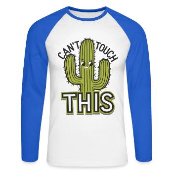 Can't Touch This - Unisex Long Sleeve Baseball T-Shirt - white/royal blue - Front - Nik (191cm)
