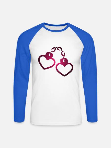 Handschelle Herz - Unisex Baseballshirt langarm - Weiß/Royalblau