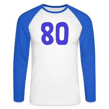 HAPPY BIRTHDAY. HAPPY BIRTHDAY. ANNIVERSARY. - Unisex Long Sleeve Baseball T-Shirt - white/royal blue - Front - Nik (191cm)