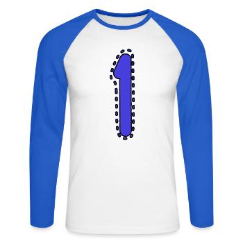 1. 1 JAHR. 1. JAHRESTAG. 1 JAHR GEBURTSTAG - Unisex Baseballshirt langarm - Weiß/Royalblau - Vorne - Nik (191cm)