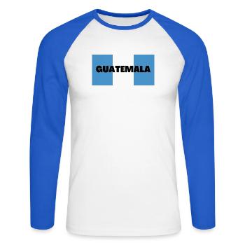 Guatemala in guatemaltekischen Flaggenfarben - Unisex Baseballshirt langarm - Weiß/Royalblau - Vorne - Nik (191cm)