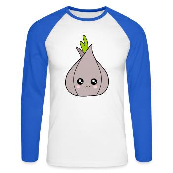 Kawaii Oignon Ail Kawaii Légumes Kawaii Fruits Kawaii - T-shirt baseball manches longues Homme - blanc/bleu royal - Devant - Nik (191cm)